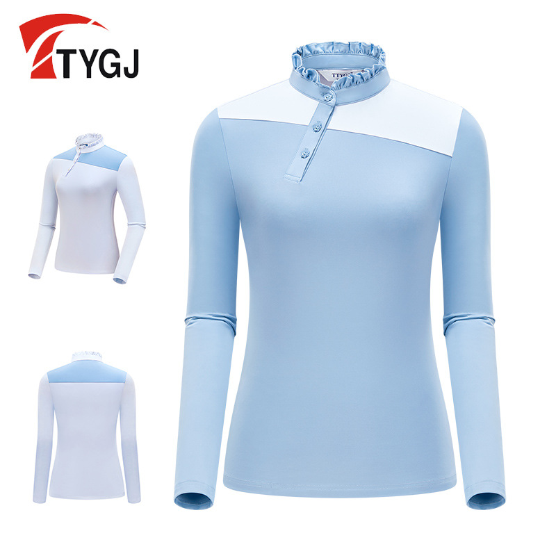 TTYGJ golf Jersey Women's slim fit shaping top outdoor UV-proof stretch quick-drying long sleeve sports T-shirt