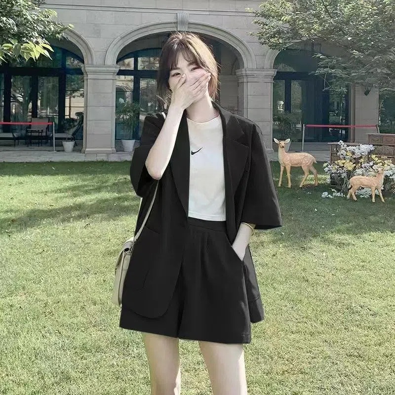 短袖小西装套装女士薄款2023夏季新款休闲设计感小众韩版西服外套详情2