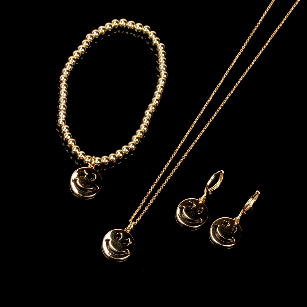 Simple Copper Gold-plated Smiley Face Necklace Earring Set Wholesale Nihaojewelry display picture 17