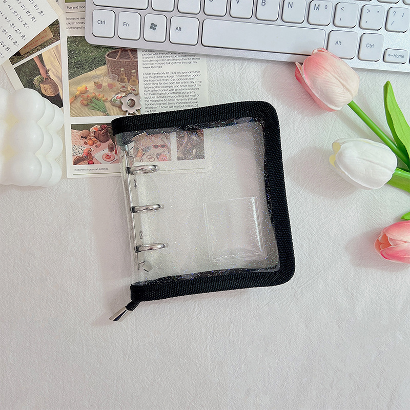 Mini cremallera de color concha de libro de hojas sueltas 3 agujeros de metal clip de hojas sueltas PVC mano libro chica cuaderno al por mayor