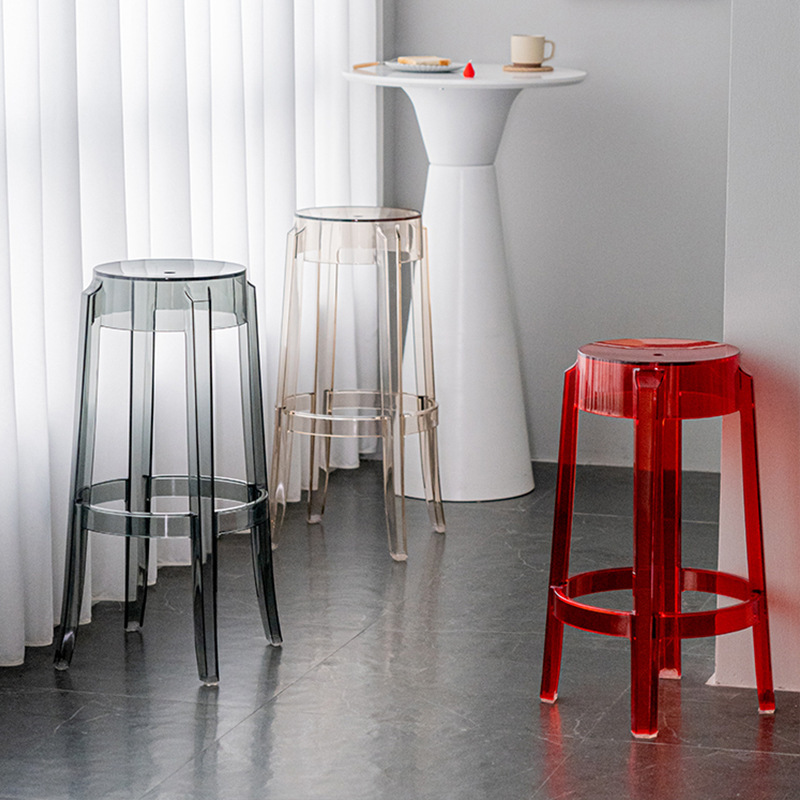 Modern Simple Transparent High Round Chair Light Luxury Bar Bar Stool Internet Celebrity Bar Household Plastic High Stool