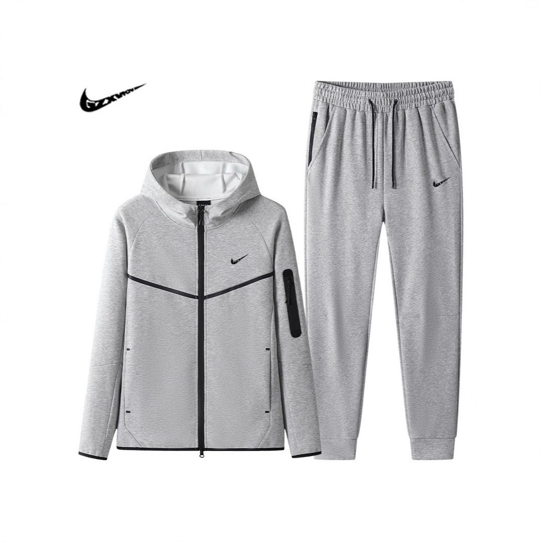 Cross-Border Men's Clothing 2025 Autum Outdoor Leisure Sports Suit Men's Hooded Running Cardigan Long-Sleeved Pants Two-Piece Set