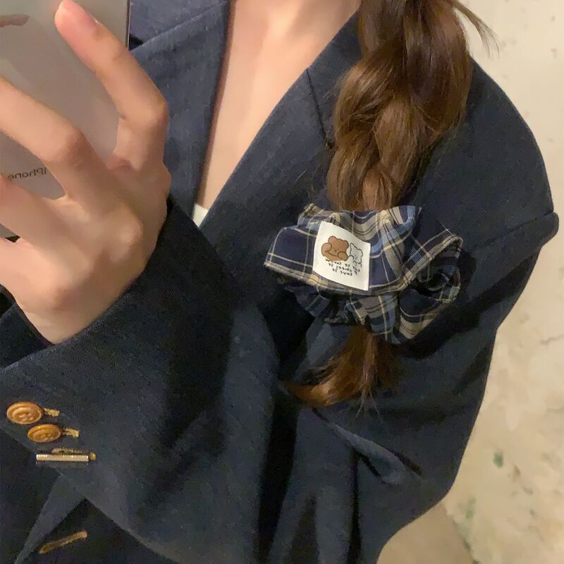 复古小熊布标发绳学院风格纹布艺方巾大肠圈头绳扎马尾发饰头饰品|undefined