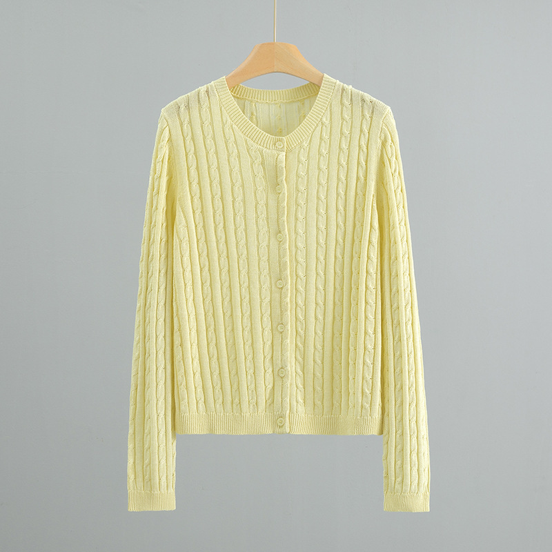 2026 New Vintage College Style Japanese Imported Washi Yarn Round Neck Classic Cable Knit Colorful Cardigan for Women 2026 New Vintage College Style Japanese Imported Washi Yarn Round Neck Classic Cable Knit Colorful Cardigan for Women