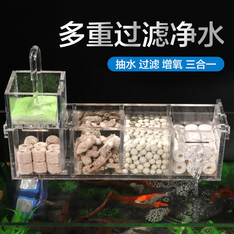 鱼缸过滤系统过滤器循环水族箱三合一小型过滤盒滴流槽壁挂净水