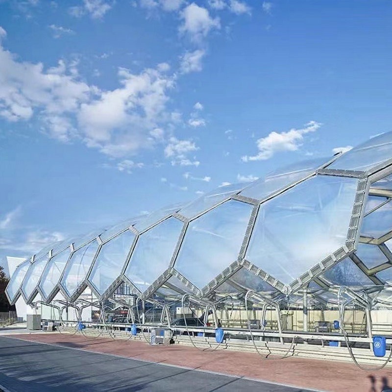 厂家直销景观膜结构学校体育看台顶棚张拉膜篮球场棚景区遮阳伞