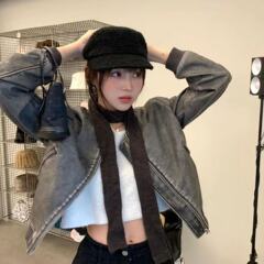 新款时尚小众设计亮片细围巾女秋冬保暖高级感辣妹装饰针织小围脖