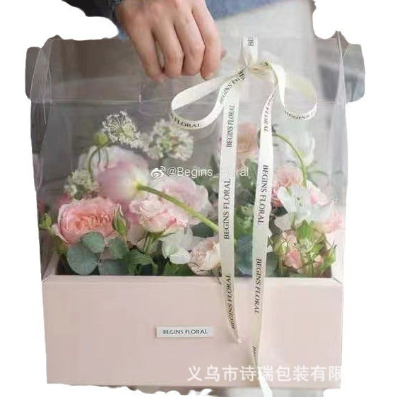 Caja cuadrada transparente para empacar flores, material de envoltura para flores, caja de flores portátil al por mayor
