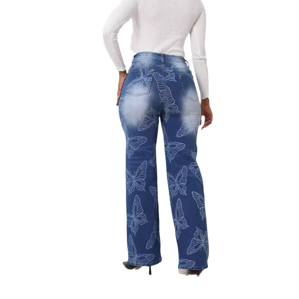 Jeans europeos de talla grande para comercio exterior, otoño-invierno 2025, nuevos jeans jacquard de cintura alta y pierna recta para Amazon transfronterizo.