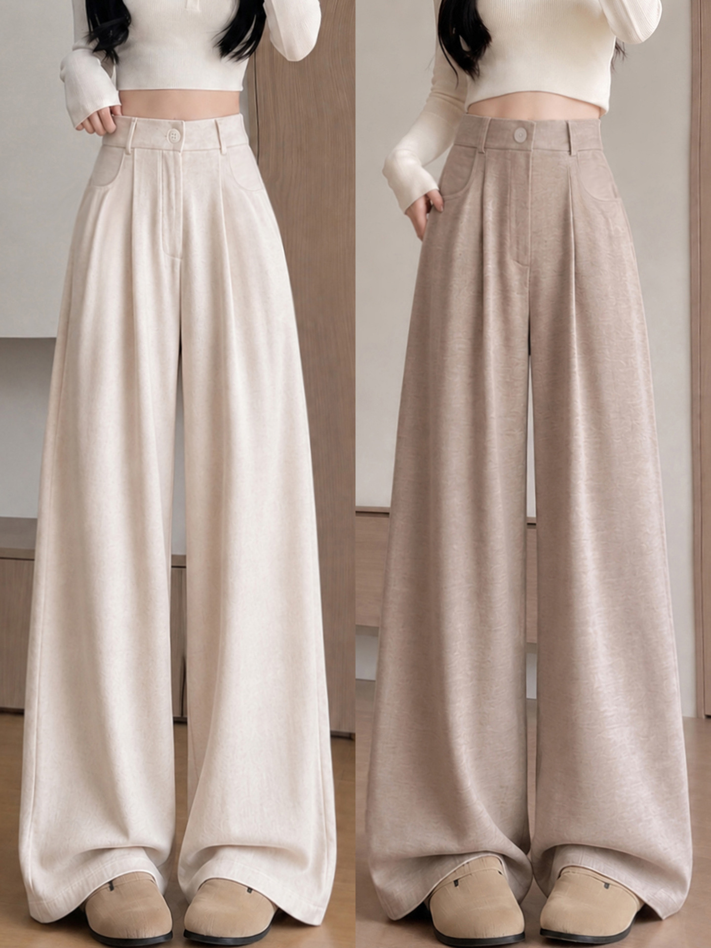 Pantalones anchos casuales de mujer, de cintura alta, corte recto, holgados, con efecto adelgazante y caída fluida, estilo nuevo primavera 2026.