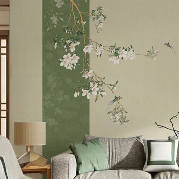 客厅中式花鸟壁纸国风复古酒店卧室民宿床头背景墙壁画8d墙布