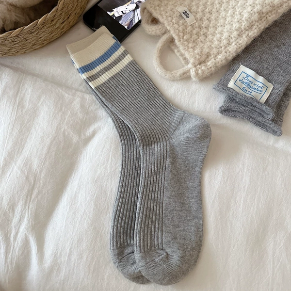 Pair with shark pants and cotton socks combination - blue and gray two stripes