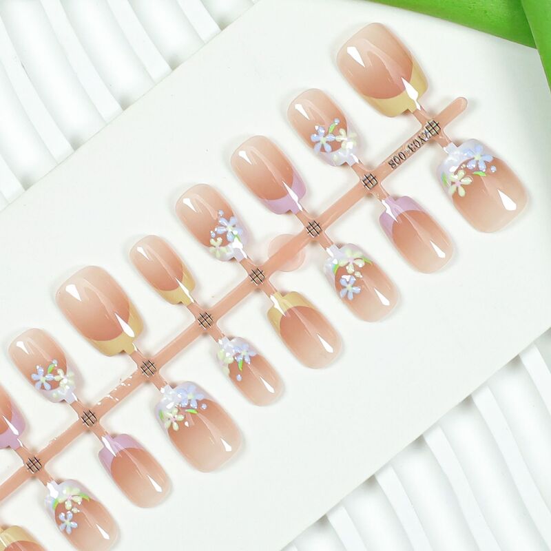 30 pieces of short spring and summer color French three-dimensional floret gentle gradient wearing nail false nails removable nail art