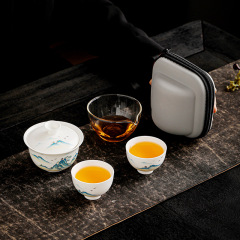 羊脂翡翠磁器ハイエンドアウトドアトラベルティーセット卸売クイックカップ 1 ポット 2 または 3 カップポータブルセラミックギフト