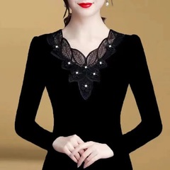 薄手スリムフィットインナー2025秋冬新作韓国風レースメッシュラインストーン付き長袖Tシャツ女子学生トップス流行