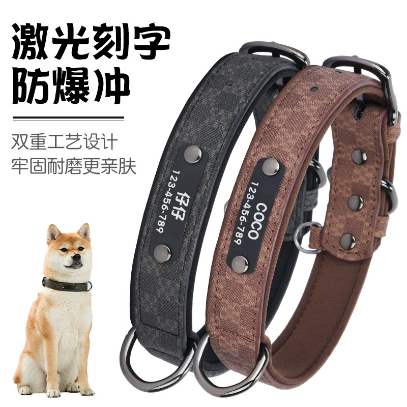Ошейник для собак из хлопчатобумажной ткани с контрастной расцветкой, гравировка возможна, дышащий, ретро-ожерелье из кожи, прямые продажи с фабрики.
