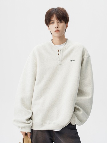 American-style embroidery Henry collar hoodie for men and women, winter loose warm and thick coat, youthful casual long-sleeved top