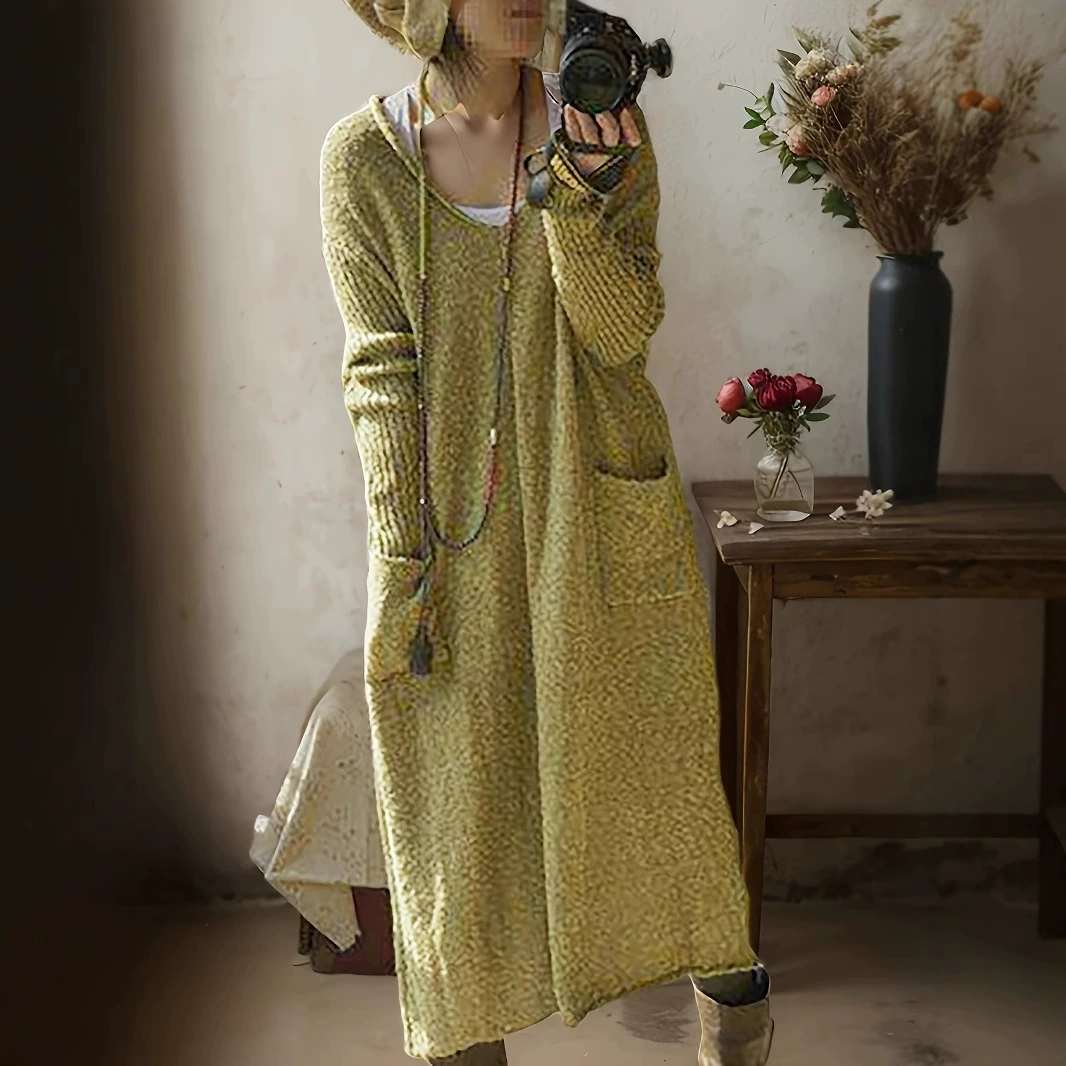 Осенняя одежда стройная мода ленивый стиль длинный свитер корейская версия свободного рукава длинная юбка дикое трикотажное платье