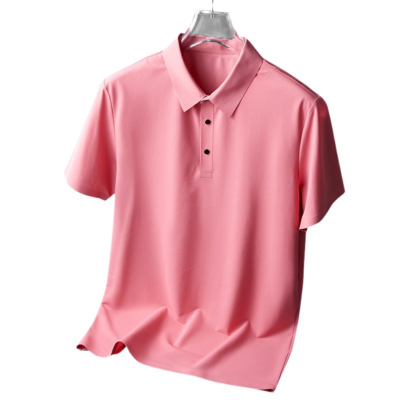 Camisa de polo de los hombres de gama alta de seda de hielo sin costuras Camiseta de manga corta para hombres solapa de negocios de verano desgaste de verano padre