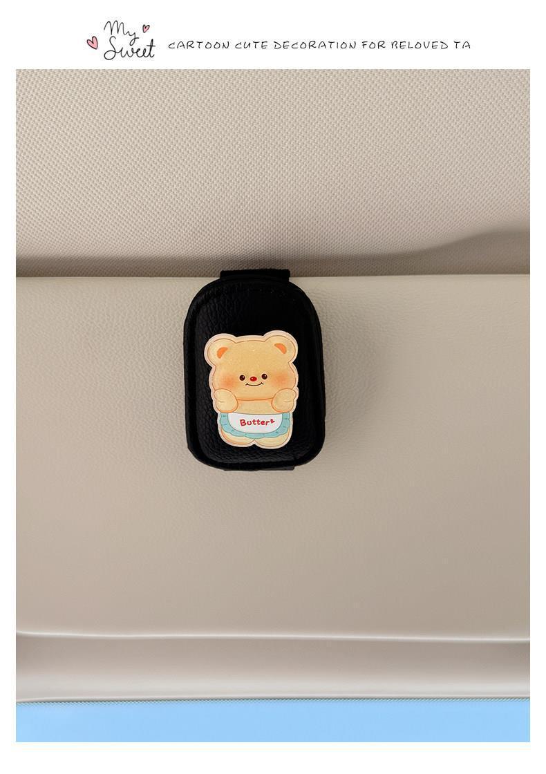 Cute Kt Cat Car Glasses Holder, Car Sun Visor Multifunctional Sunglasses Holder, Sunglasses Card and Receipt Holder