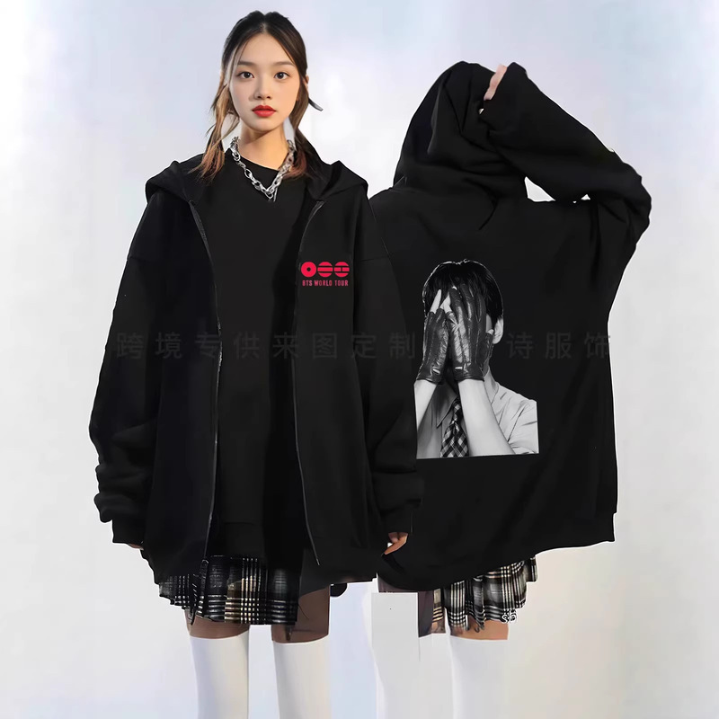 BTS ARIRANG merchandise V-style zip-up hooded sweatshirt, loose casual cardigan jacket for fans BTS ARIRANG merchandise V-style zip-up hooded sweatshirt, loose casual cardigan jacket for fans
