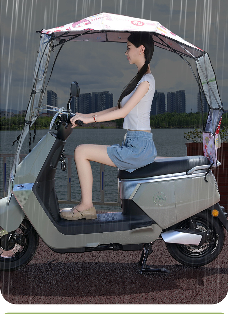 Folding Canopy for Electric Vehicles, Sunshade and Rain Cover with Large Windows, No Assembly Required, Ready to Use, Cross-Border Supply