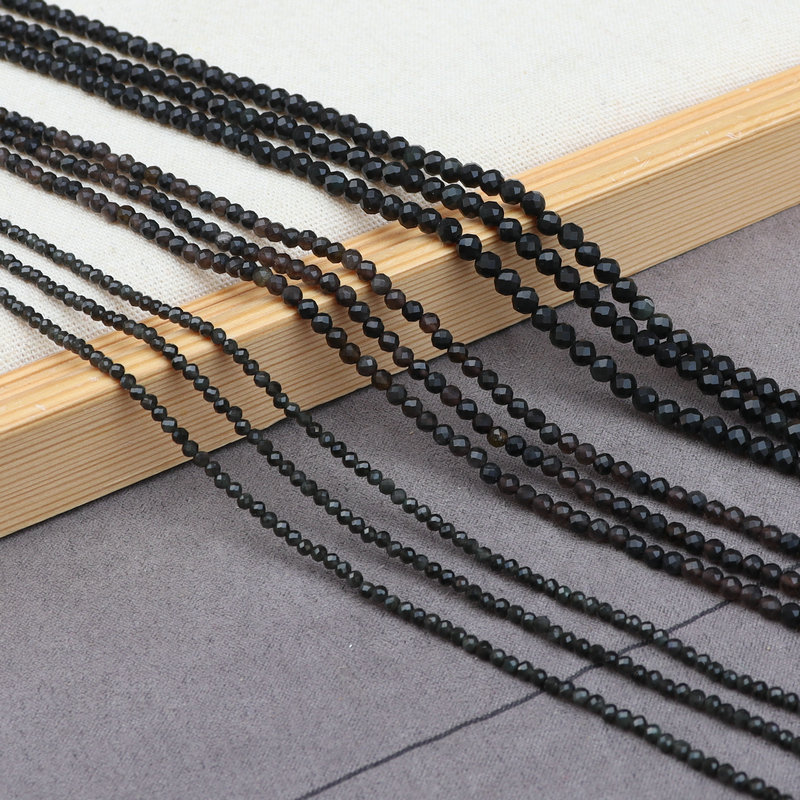 Natural 2-3-4mm obsidian cut surface loose beads semi-finished products strip DIY handmade jewelry accessories material