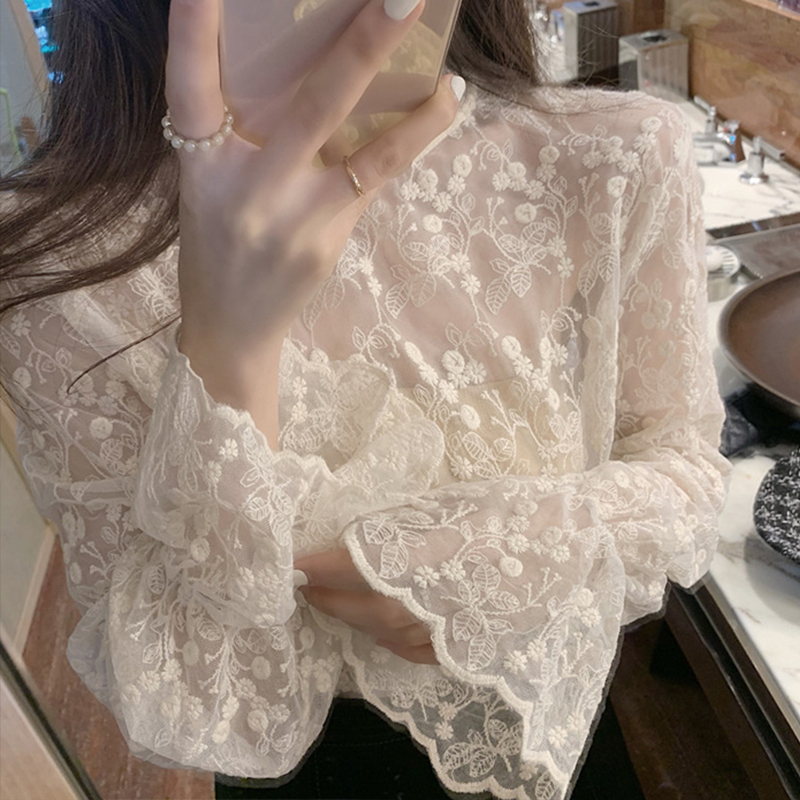 Half-Turtleneck Lace Base Shirt for Women, Suitable for Pairing with Sweaters in Autumn and Winter, New Fleece-Lined and Thickened Mesh Top with Tags Half-Turtleneck Lace Base Shirt for Women, Suitable for Pairing with Sweaters in Autumn and Winter, New Fleece-Lined and Thickened Mesh Top with Tags