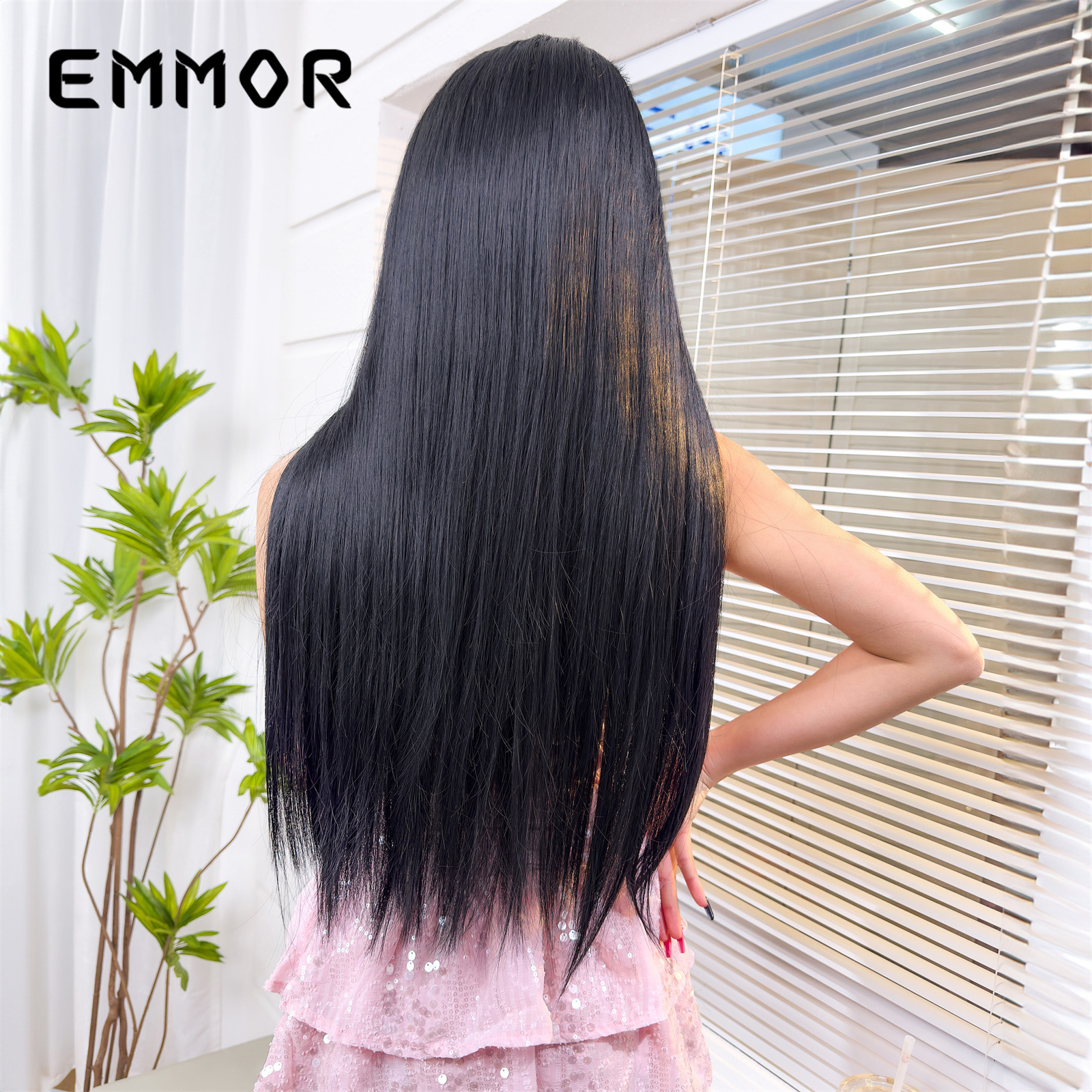 Estilo de deseo puro Peluca de longitud media Mujer pelo largo negro cabello largo y Lacio atmósfera sensación sin flequillo esponjoso natural reducción de la edad cubierta de la cabeza completa