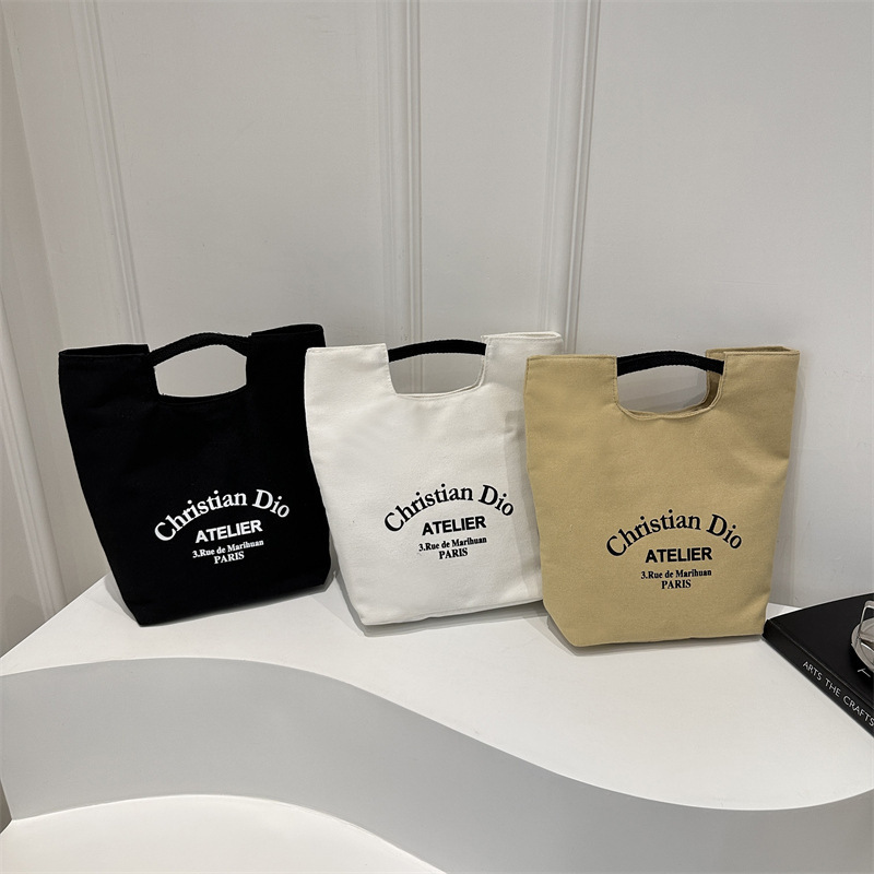 Portable Lunch Box Bag Lunch Bag Student's Meal Bag Canvas Handheld Office worker's Meal Bag Large Capacity Simple