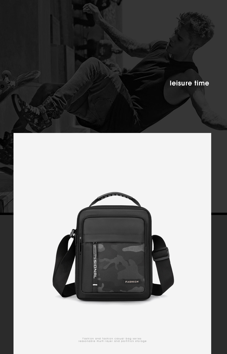 Men's trendy and simple single-shoulder bag, nylon waterproof casual crossbody bag, cash register outdoor travel bag factory direct sales undefined