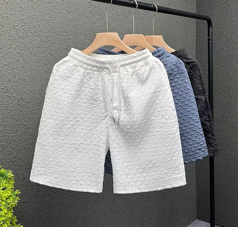 Men's Casual Jacquard Shorts Summer Loose Fit Straight Leg Beach Shorts With Pockets Lightweight & Breathable_viptrois.com