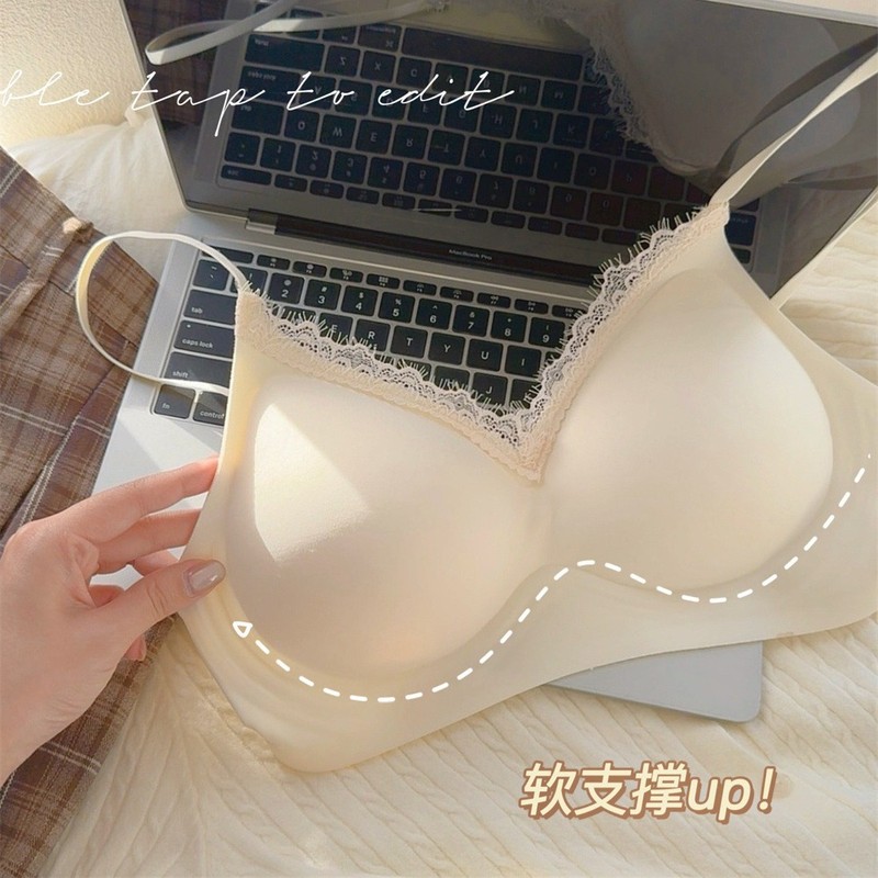 薄いショルダーストラップ、シームレスなカップ、レースのエッジ、内側のカップ、小さな胸のプッシュアップ、スタイリッシュで大きく見える、ノンワイヤーの胸縮小ブラ|undefined