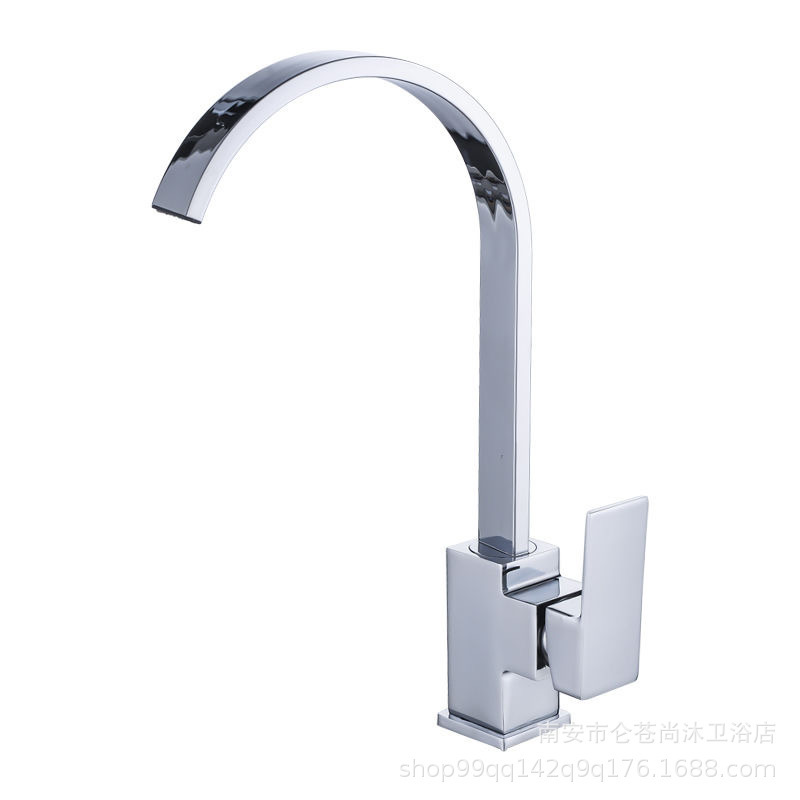 Grifo de cocina, tubo plano curvo grande cuadrado, fregadero de acero inoxidable, lavabo de cocina, grifo de agua fría y caliente de un solo orificio
