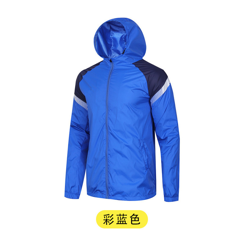 Chaqueta de lluvia con capuz para hombres otoño y invierno de manga larga ropa de entrenamiento de fútbol chaqueta de tela de brocado 70D compra de grupo