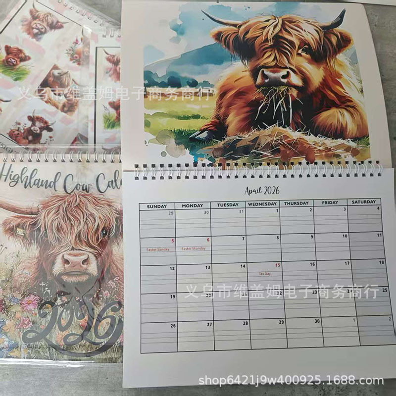 高地牛日历2026 Highland Cow Calendar 2026 家庭办公室装饰挂历|undefined