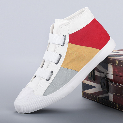 Flash step women's shoes 2024 spring canvas color matching versatile women's shoes breathable soft sole high-top slip-on shoes