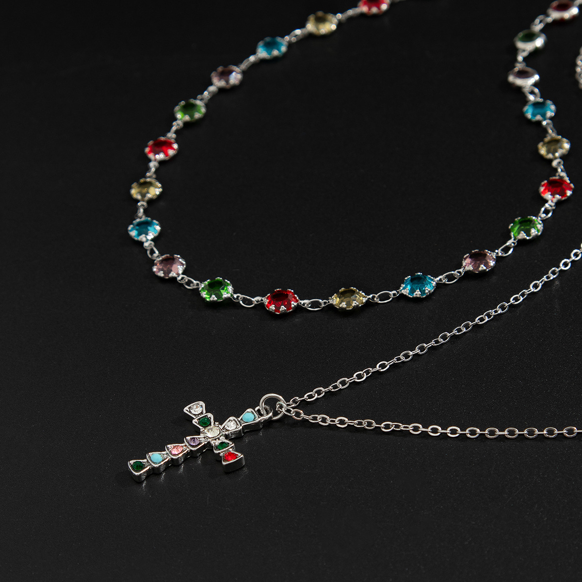 Crystal Cross Necklace For Men Layered Chain Hip-hop Accessory_voghion.com