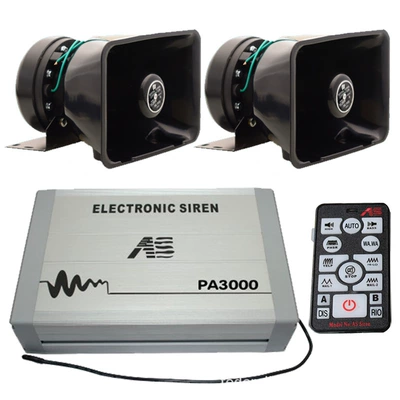 PA3000E Vehicle-mounted Electronic Alarm Siren 12V24V Wireless Remote Control Siren High-Pitched Speaker + 100C Horn