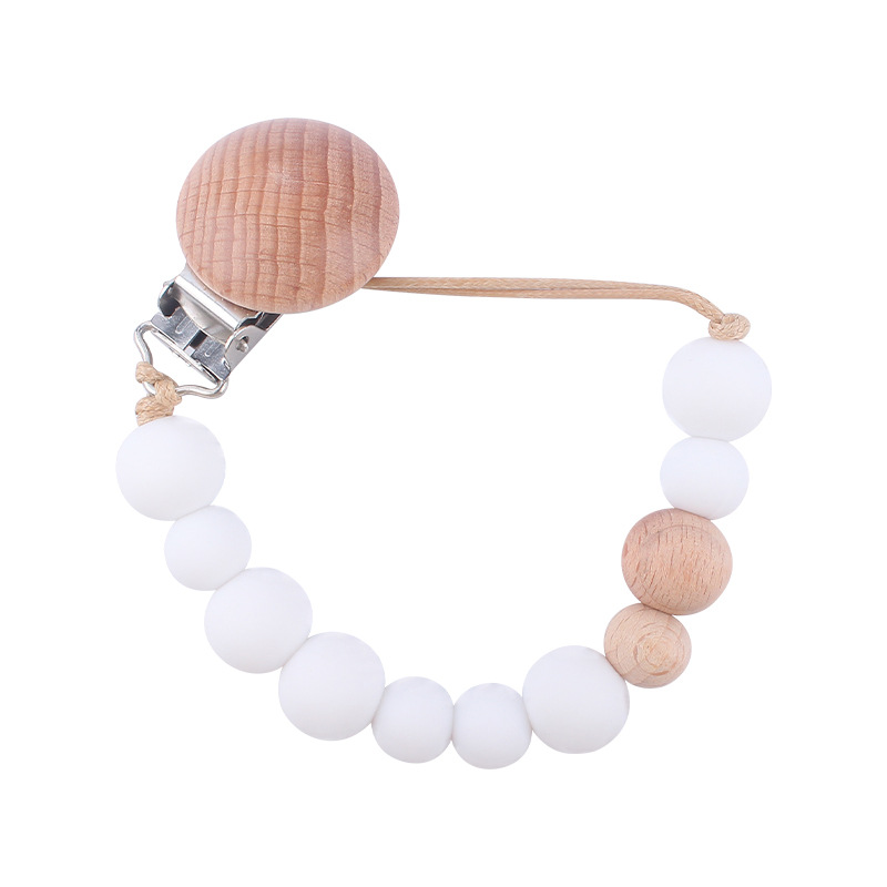 Suministros para bebés calmante clip de chupete de haya cuentas de silicona para bebés mordedura Cadena de chupete cadena anti-caída Nuevo Amazon