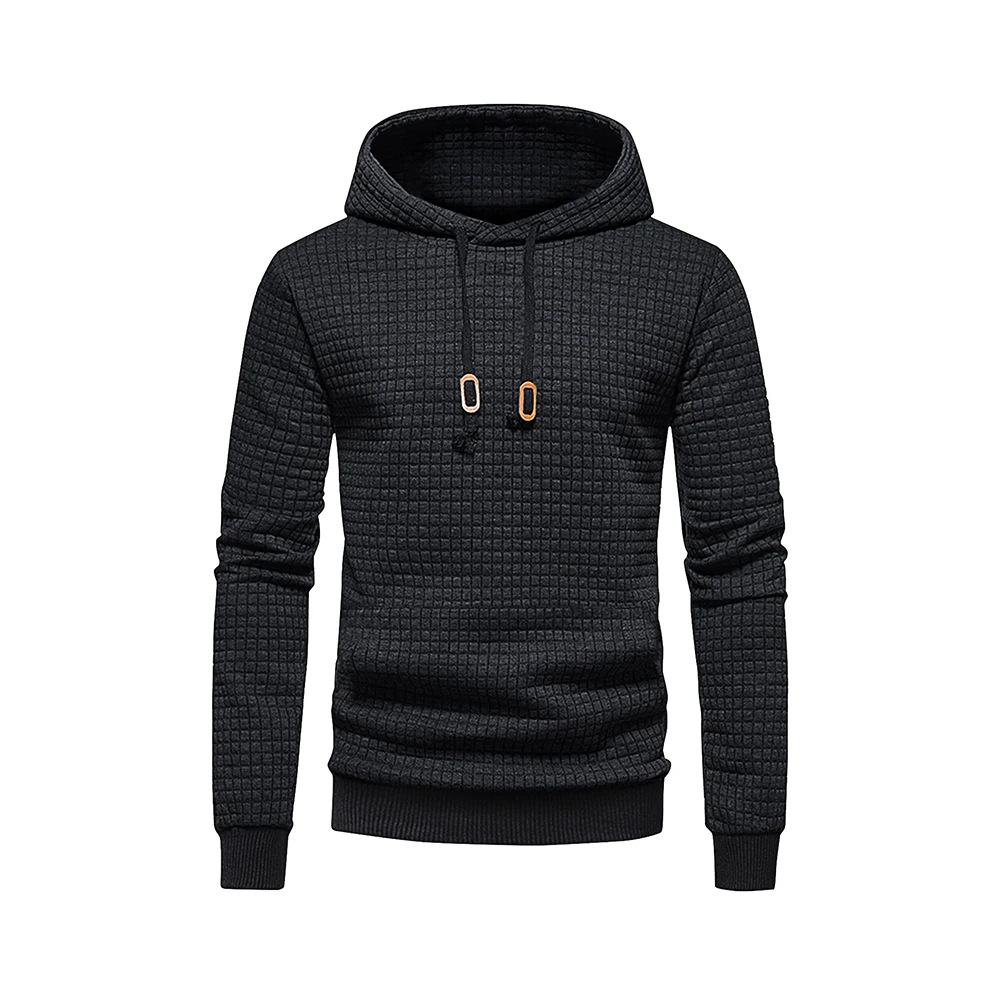 Men's Jacquard Hooded Sweatshirt Autumn And Winter New Style Youth Solid Color Thin Pullover_voghion.com