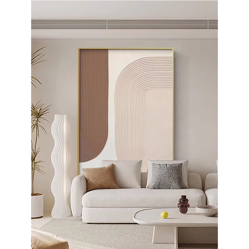 抽象クリーム風筋理感大幅客間着地装飾画暖かいモランディ縦版玄関廊下掛け絵