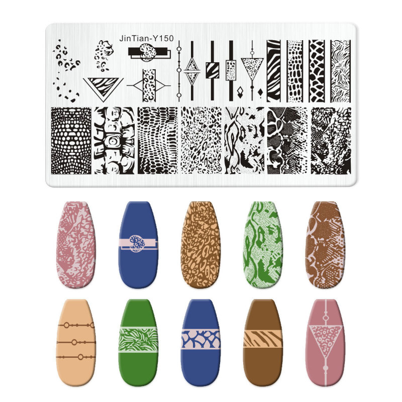 跨境美甲印花板格纹豹纹牛仔纹Nailplate不锈钢指甲复古模板转印|undefined