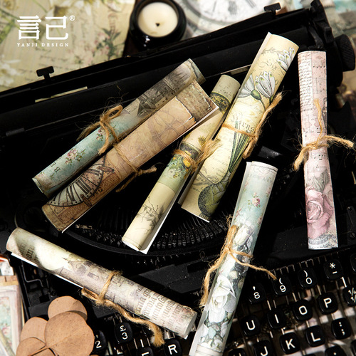 Yanji Material Paper Moonlight Engraved Book Series Vintage Literary Account Decoration Material 30 sheets in 5 options