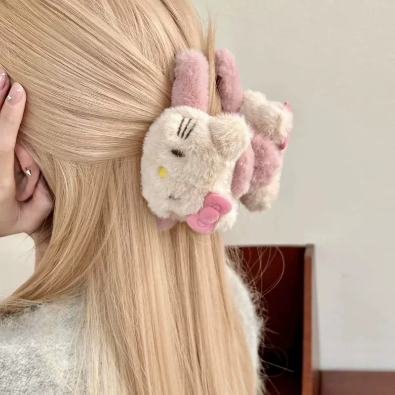 Плюшевый зажим для волос (Hello Kitty) двухсторонний Crab Pin, плюшевый зажим для волос, цвета фуксия или хаки