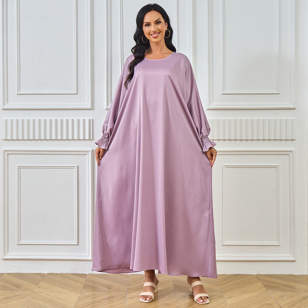 2024 New Cross-Border Abaya Dubai Muslim Middle Eastern Women's Long Robe Solid Color Dress_ecoleips.com