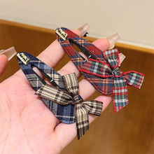2025日韩红色格纹蝴蝶结发夹女小众设计师款侧边刘海夹前额碎发夹