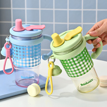 新款高颜值塑料水杯大容量双饮吸管杯户外便携手柄杯学生杯冰霸杯