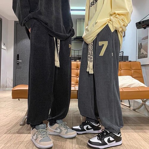 Original high street American pants, men's design, niche spring and autumn, fashion brand, handsome corduroy, large size, strain-foot pants