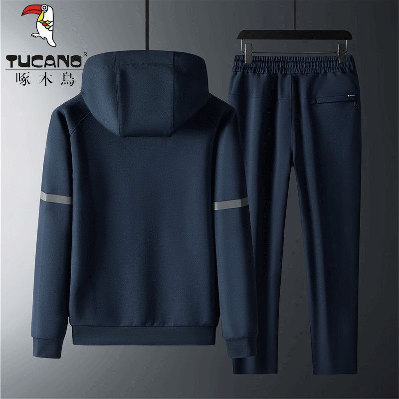 Italian Woodpecker Two-Piece Men's Spring Hooded Sweatshirt Trousers Sportswear Winter Velvet Thickened Suit